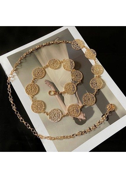 Retro Hollow Out Gesneden Vrouwen Ketting Riem Ronde Metal Verstelbare Dunne Taille Keten Riemen Jurk Broek Decoratieve Broeksbanden Bandjes (Yurt Dışından)