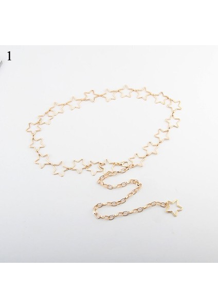 Ketting Riem Vrouwen Riem Taille Keten Kleding Riem Goud Zilver Jurk Taille Keten Smalle Metalen Ketting Lange Püskül Sterren Pentagram (Yurt Dışından) fiyatları