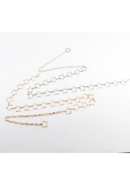 Ketting Riem Vrouwen Riem Taille Keten Kleding Riem Goud Zilver Jurk Taille Keten Smalle Metalen Ketting Lange Püskül Sterren Pentagram (Yurt Dışından) fırsatları
