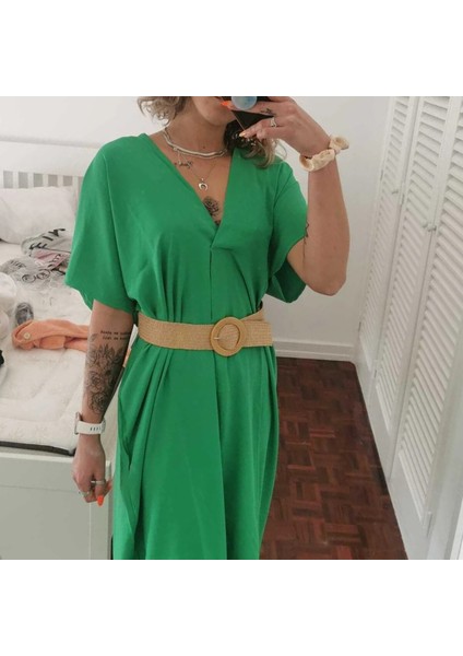 Vintage Bohem Brede Riem Zomer Wilde Elastische Gevlochten Riemen Vrouwelijke Ronde Vierkante Gesp Keten Örgü Vrouwen Nep Stro Taille Riem (Yurt Dışından)