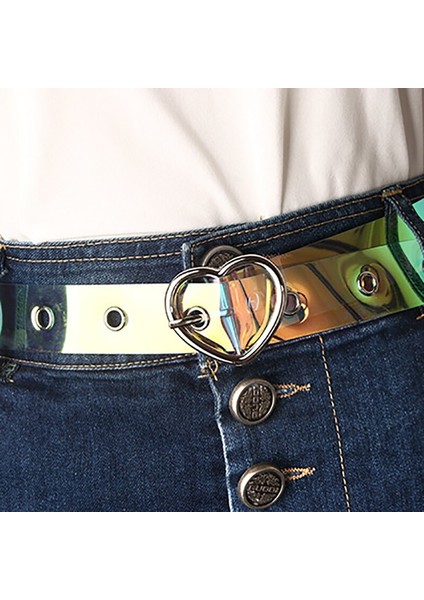 Regenboog Vrouwen Lazer Riem Holografische Şeffaf Taille Riem Metal Pin Gesp Transparante Taille Riemen Voor Vrouwen Riem Tailleband 100CM (Yurt Dışından) fırsatları