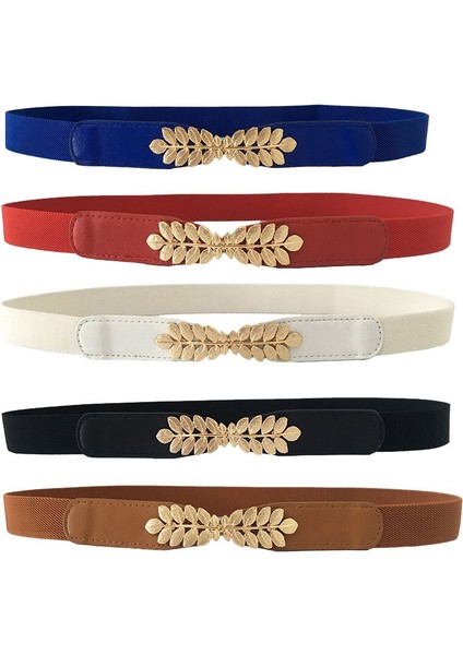 Bladeren Gesp Vrouwen Riem Elastische Dames Riem Voor Jurk Dunne Shiny Skinny Leer Wit Zwart Blauw Vrouwelijke Riem Pasek Damski (Yurt Dışından) fırsatları