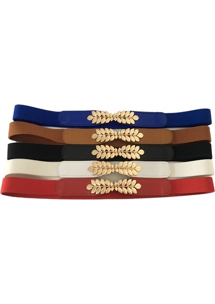 Bladeren Gesp Vrouwen Riem Elastische Dames Riem Voor Jurk Dunne Shiny Skinny Leer Wit Zwart Blauw Vrouwelijke Riem Pasek Damski (Yurt Dışından) indirimleri