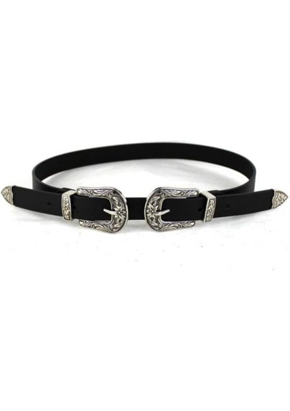 Nieuwe Modu Vrouwen Bayan Moda Vintage Metalen Boho Lederen Dubbele Gesp Taille Riem Tailleband (Yurt Dışından)