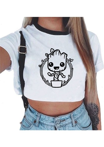 T Shirt Kadın Stranger Şey Harajuku Kısa Kollu Bayan T-Shirt Kırpılmış Üst Stranger Şeyler Mektuplar Baskılı Tees Mujer Kadın (Yurt Dışından)