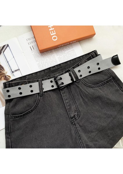 Basit Stil Katı Geniş Kemer Kanvas Web Çift Grommet Delik Tokalı Kemer Kadın Erkek Sıcak Bel Kemeri Kemerler Kadın Erkek Kot (Yurt Dışından)