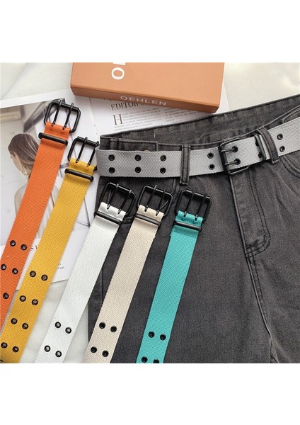 Basit Stil Katı Geniş Kemer Kanvas Web Çift Grommet Delik Tokalı Kemer Kadın Erkek Sıcak Bel Kemeri Kemerler Kadın Erkek Kot (Yurt Dışından) fırsatları