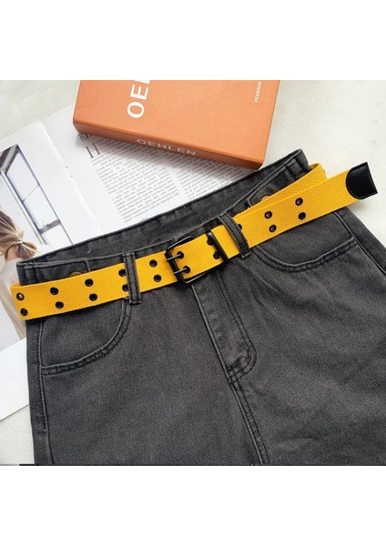 Basit Stil Katı Geniş Kemer Kanvas Web Çift Grommet Delik Tokalı Kemer Kadın Erkek Sıcak Bel Kemeri Kemerler Kadın Erkek Kot (Yurt Dışından) indirimleri