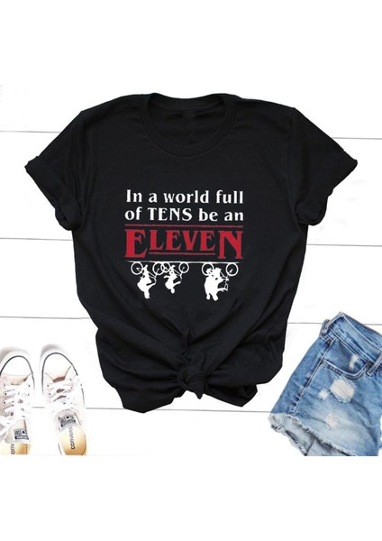 Onlarca Dolu Bir Dünyada Onbir Olabilir T Shirt Kadın Yaz Pamuk Stranger Şeyler Tshirt Mektup Baskılı Grafikli Tişört (Yurt Dışından)
