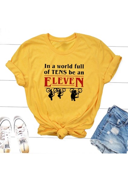 Onlarca Dolu Bir Dünyada Onbir Olabilir T Shirt Kadın Yaz Pamuk Stranger Şeyler Tshirt Mektup Baskılı Grafikli Tişört (Yurt Dışından)