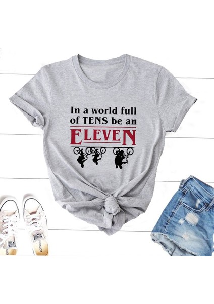 Onlarca Dolu Bir Dünyada Onbir Olabilir T Shirt Kadın Yaz Pamuk Stranger Şeyler Tshirt Mektup Baskılı Grafikli Tişört (Yurt Dışından)