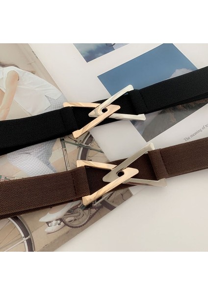 2022 Nieuwe Vrouwen Riemen Mode Metalik Driehoek Gesp Decoratie Riem Dames Elastische Canvas Tailleband Voor Trouwjurk Overjas (Yurt Dışından) indirimleri