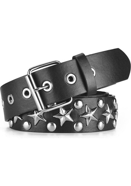Punk Perçin Kaya Pin Toka ile Yıldız Boncuk Pu Deri Kemer Kadın Erkek Için Çivili Kemer Elbise Kot Ceinture Femme (Yurt Dışından)