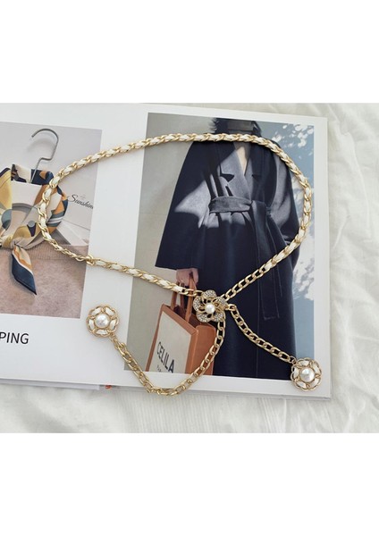 Metal Bel Zinciri Lüks Moda Yüksek Kalite Yeni Inci Kakma Dekoratif Kazak Etek Kot Kadın Bel Kemeri Zincir Kayışı (Yurt Dışından)