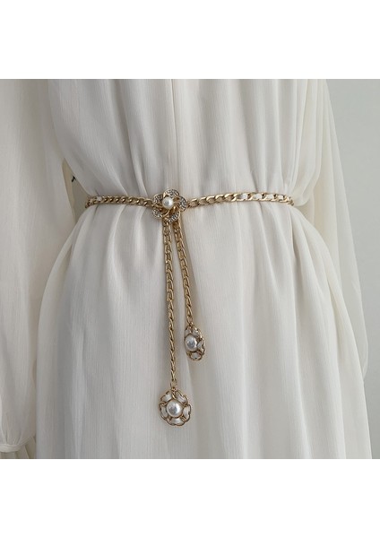 Metal Bel Zinciri Lüks Moda Yüksek Kalite Yeni Inci Kakma Dekoratif Kazak Etek Kot Kadın Bel Kemeri Zincir Kayışı (Yurt Dışından) indirimleri