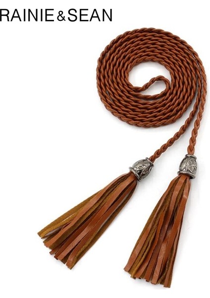 Raınıe Sean Örgülü Deri Kemerler Kadınlar Için Altın Püskül Bel Kemeri Bayanlar Ince Öz Kravat Yay Kadın Halat Ince Elbise Kemeri 130CM (Yurt Dışından) modelleri