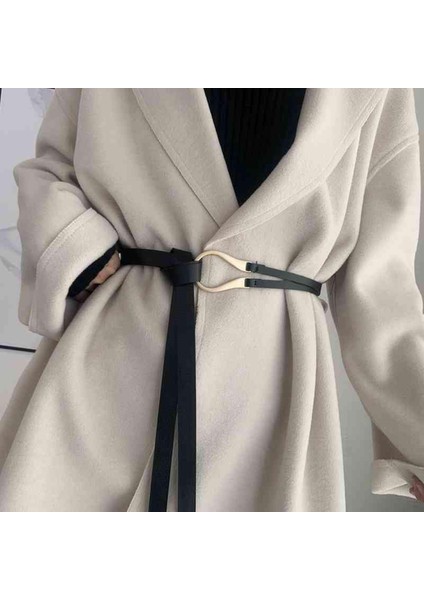 Goud U Vorm Gesp Riem Vrouwen Pu Lederen Riem Zwarte Knoop Lange Wiastband Voor Vrouwelijke Jas Aksesuarları (Yurt Dışından)
