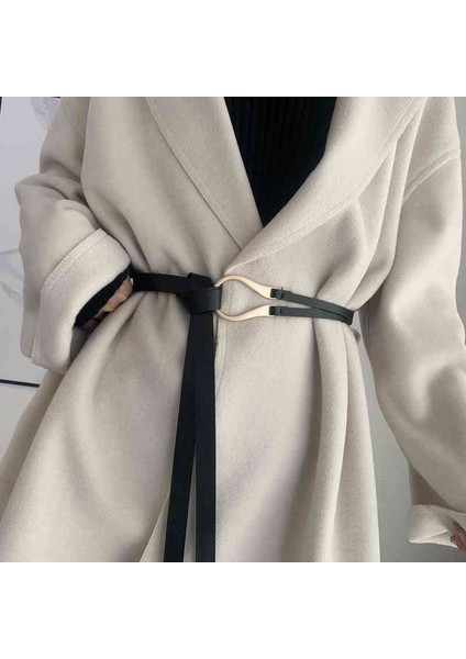 Goud U Vorm Gesp Riem Vrouwen Pu Lederen Riem Zwarte Knoop Lange Wiastband Voor Vrouwelijke Jas Aksesuarları (Yurt Dışından) fiyatları