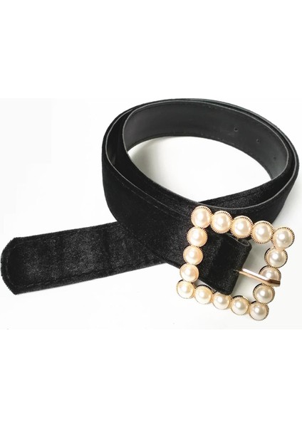 Moda Trendy Kırmızı Kadife Inci Düğme Kadın Kemer Inci Toka Flanel Kayısı Kuşak Kızlar Için Lüks Elbise Ceinture (Yurt Dışından)