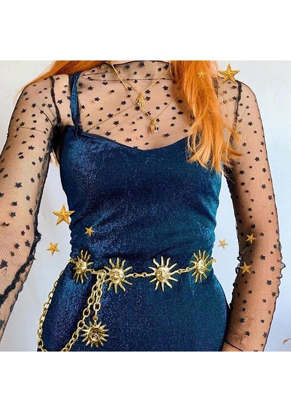 Vintage Harajuku Şerit Güneş Kemerleri Kadın Yüksek Bel Kemeri Gotik Chian Patchwork Moda Kız Kemerler Partyclub (Yurt Dışından) modelleri