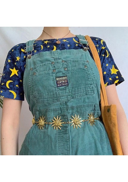 Vintage Harajuku Şerit Güneş Kemerleri Kadın Yüksek Bel Kemeri Gotik Chian Patchwork Moda Kız Kemerler Partyclub (Yurt Dışından) indirimleri