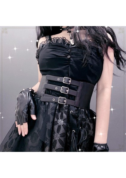 2022 Moda Harajuku Korse Punk Goth Retro Dış Giyim Siyah Bel Mühür Gömlek Elbise Tasarımcısı Tüm Maç Elastik Ayarlanabilir Kemer (Yurt Dışından)