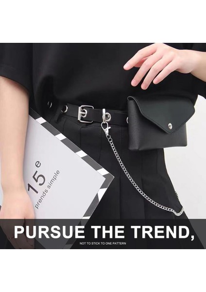 Vrouwen Lederen Riem Metal Bandjes Mannen Vrouwen Punk Hardware Jeans Vrouwelijke Taille Riem Imitatie Naald Gesp Vier Verschillende Ketens (Yurt Dışından) fiyatları