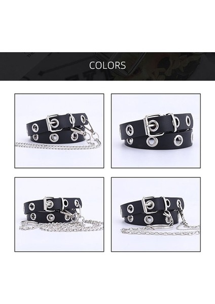 Vrouwen Lederen Riem Metal Bandjes Mannen Vrouwen Punk Hardware Jeans Vrouwelijke Taille Riem Imitatie Naald Gesp Vier Verschillende Ketens (Yurt Dışından) modelleri