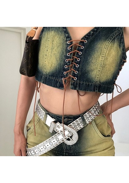 Lüks Tasarımcı Punk Perçin Taklidi Kemer Marka Vintage Batı Kovboy Kemerleri Y2K Harajuku Koyu Metal Toka Elmas Bing Kemer (Yurt Dışından) fırsatları
