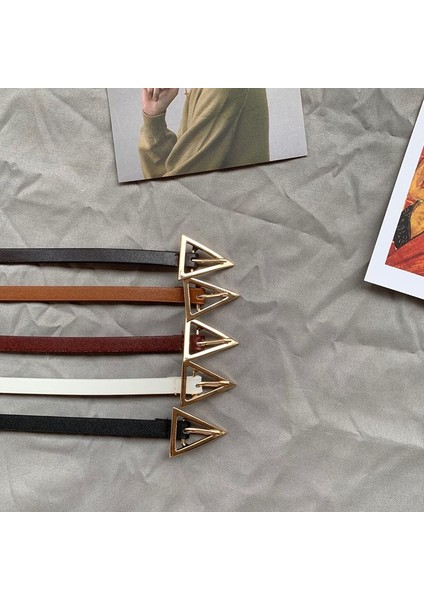 Renkler Kadınlar Lüks Marka Kemerler Moda Pu Deri Vintage Ince Kemer Bayanlar Altın Üçgen Toka Kemer Kot Elbise Için (Yurt Dışından)