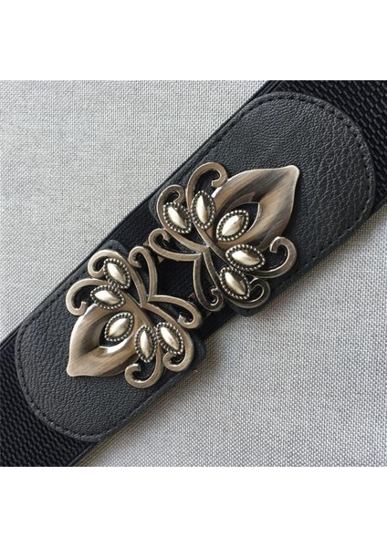 Hoge Kwaliteit Riemen Voor Vrouwen Zwart Taille Elastische Dames Band Ronde Gesp Decoratie Jas Trui Mode Jurk Rijst Wit (Yurt Dışından)