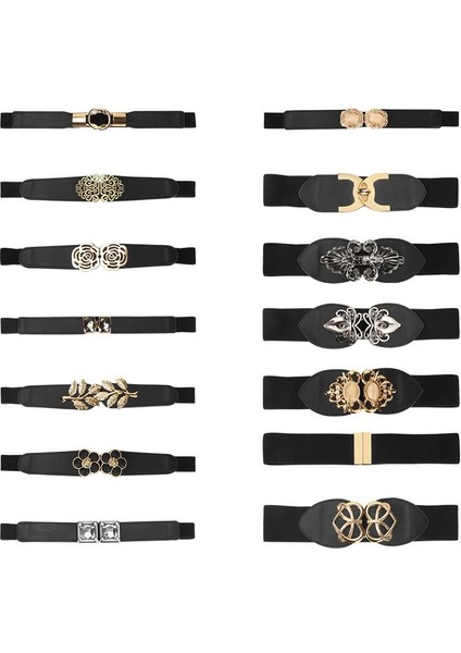 Hoge Kwaliteit Riemen Voor Vrouwen Zwart Taille Elastische Dames Band Ronde Gesp Decoratie Jas Trui Mode Jurk Rijst Wit (Yurt Dışından) modelleri