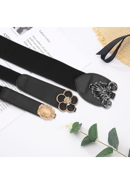 Hoge Kwaliteit Riemen Voor Vrouwen Zwart Taille Elastische Dames Band Ronde Gesp Decoratie Jas Trui Mode Jurk Rijst Wit (Yurt Dışından) indirimleri