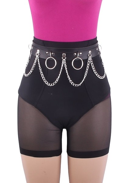 Goth Punk Zincir Kemer Alt Etekler Harajuku Streetwear Pu Deri Bel Zinciri Daire Gotik Aksesuarları Okul Kız Gece Kulübü (Yurt Dışından)