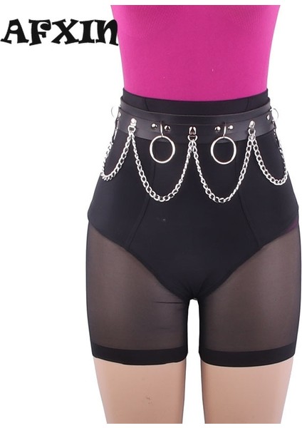 Goth Punk Zincir Kemer Alt Etekler Harajuku Streetwear Pu Deri Bel Zinciri Daire Gotik Aksesuarları Okul Kız Gece Kulübü (Yurt Dışından)