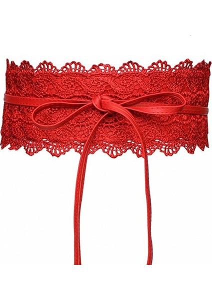 Kadın Moda Dantel Deri Geniş Elastik Bel Kemeri Yay Düğüm Toka Geniş Kemer Cinch Askı Kemer Kemerler Elbise Aksesuarı Kırmızı (Yurt Dışından) fırsatları