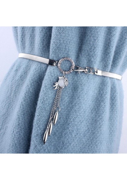 Moda Bayanlar Rhinestone Ince Metal Zincir Kemer Elastik Bel Kemerleri Kadınlar Için Yuvarlak Toka Elbiseler Kadın Lüks Ceinture Femme (Yurt Dışından)