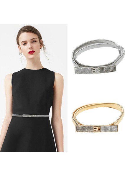 Elastik Kadın Kemerler Altın Gümüş Zincir Bel Kemerleri Metal Plaka Kadın Elbise Kemerleri Bayanlar Ince Streç Kemer Ceinture Femme (Yurt Dışından)