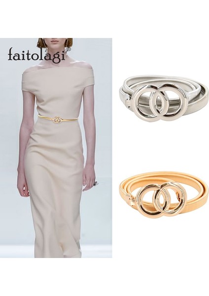 Elastik Kadın Kemerler Altın Gümüş Zincir Bel Kemerleri Metal Plaka Kadın Elbise Kemerleri Bayanlar Ince Streç Kemer Ceinture Femme (Yurt Dışından) fırsatları