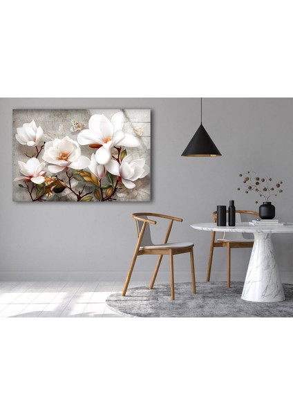 Beyaz Çiçekler Temperli Cam Duvar Tablosu fırsatları