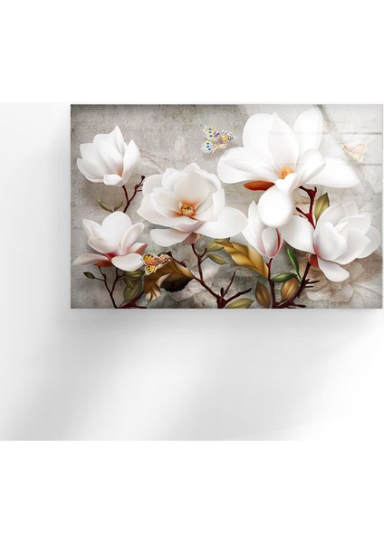 Beyaz Çiçekler Temperli Cam Duvar Tablosu indirimleri