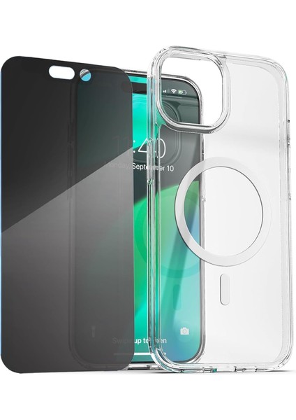 Apple iPhone Uyumlu 14 Pro Max Kılıf Magsafe Özellikli Kapak + Privacy Hayalet Ekran Koruyucu
