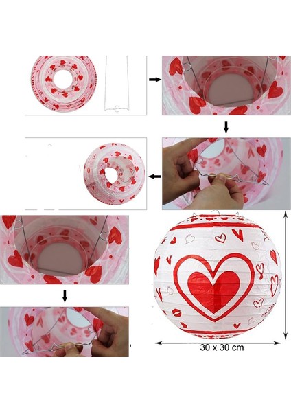 30 cm Beyaz Kırmızı Renk Kalpli Sevgililer Günü Kağıt Fener 1 Adet fiyatları