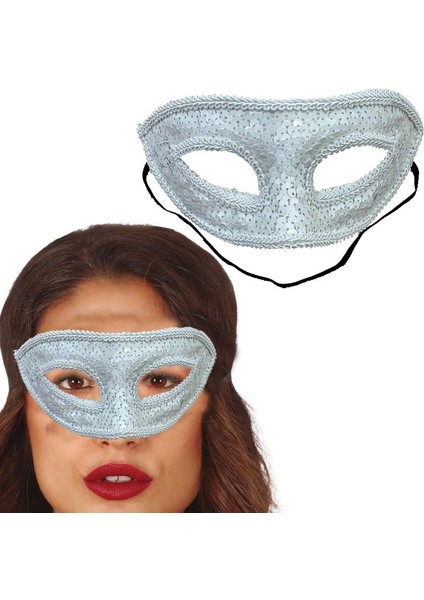 Arkadan Lastikli Beyaz Renk Pullu Parti Maskesi Lüks 1 Adet