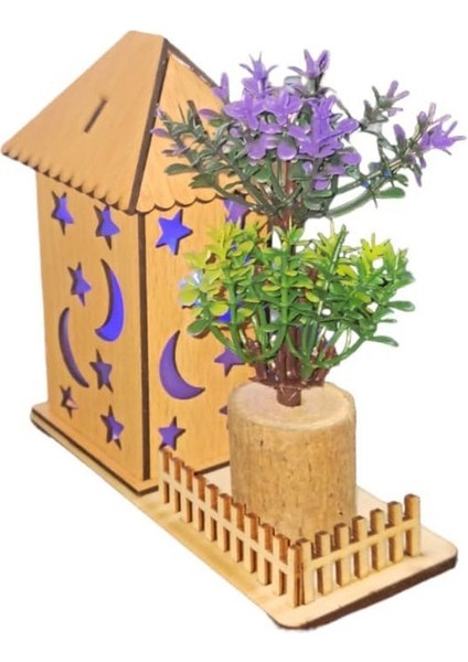 Ayyıldız Figürlü Ahşap Mavi Kırmızı Karışık Renk LED Işıklı Ev 1 Adetramazan fiyatları