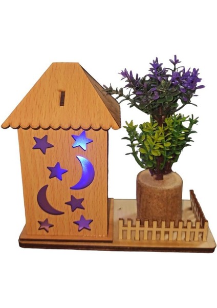 Ayyıldız Figürlü Ahşap Mavi Kırmızı Karışık Renk LED Işıklı Ev 1 Adetramazan modelleri