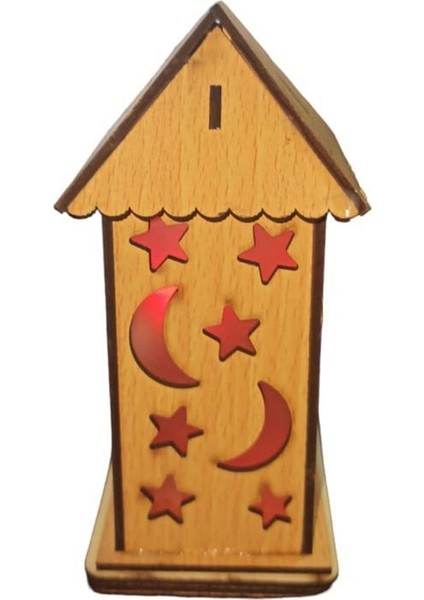 Ayyıldız Figürlü Ahşap Mavi Kırmızı Karışık Renk LED Işıklı Ev 1 Adetramazan fırsatları