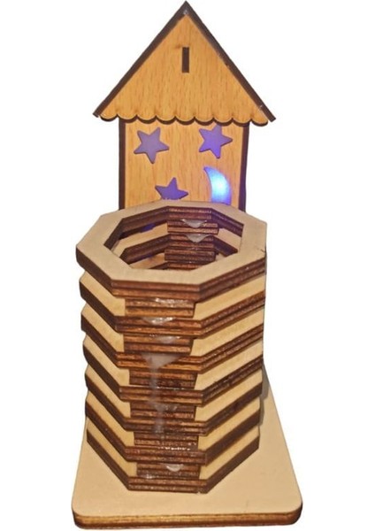 Mavi Kırmızı Karışık Renk LED Işıklı Ayyıldız Figürlü Ahşap Ev 1 Adetramazan fiyatları