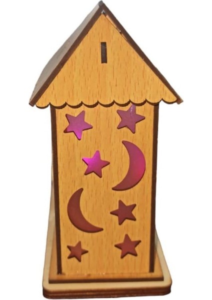 Mavi Kırmızı Karışık Renk LED Işıklı Ayyıldız Figürlü Ahşap Ev 1 Adetramazan fırsatları