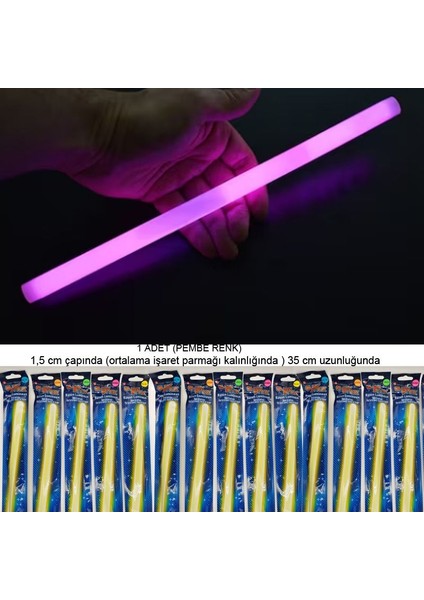 Fosforlu Glow Parti Çubuğu Sopası Kalın Uzun 30 cm Pembe Renk 1 Adet